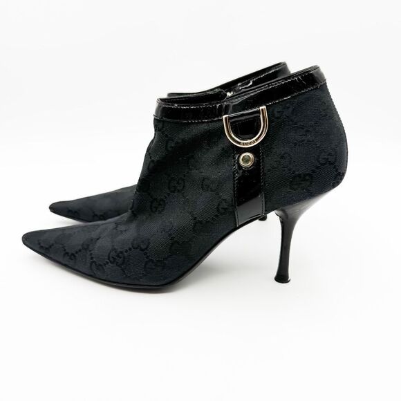 Gucci GG Canvas Pointed Toe Ankle Boots Heels Size 8 - Picture 5 of 15